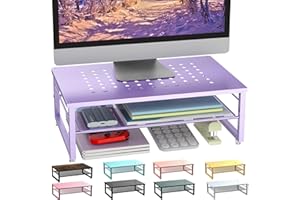 gianotter 2-Tier Metal Monitor Stand Riser, Office Desk Storage Organizer for Computer Monitor, Laptop, Printer, Office Supplies (Purple)