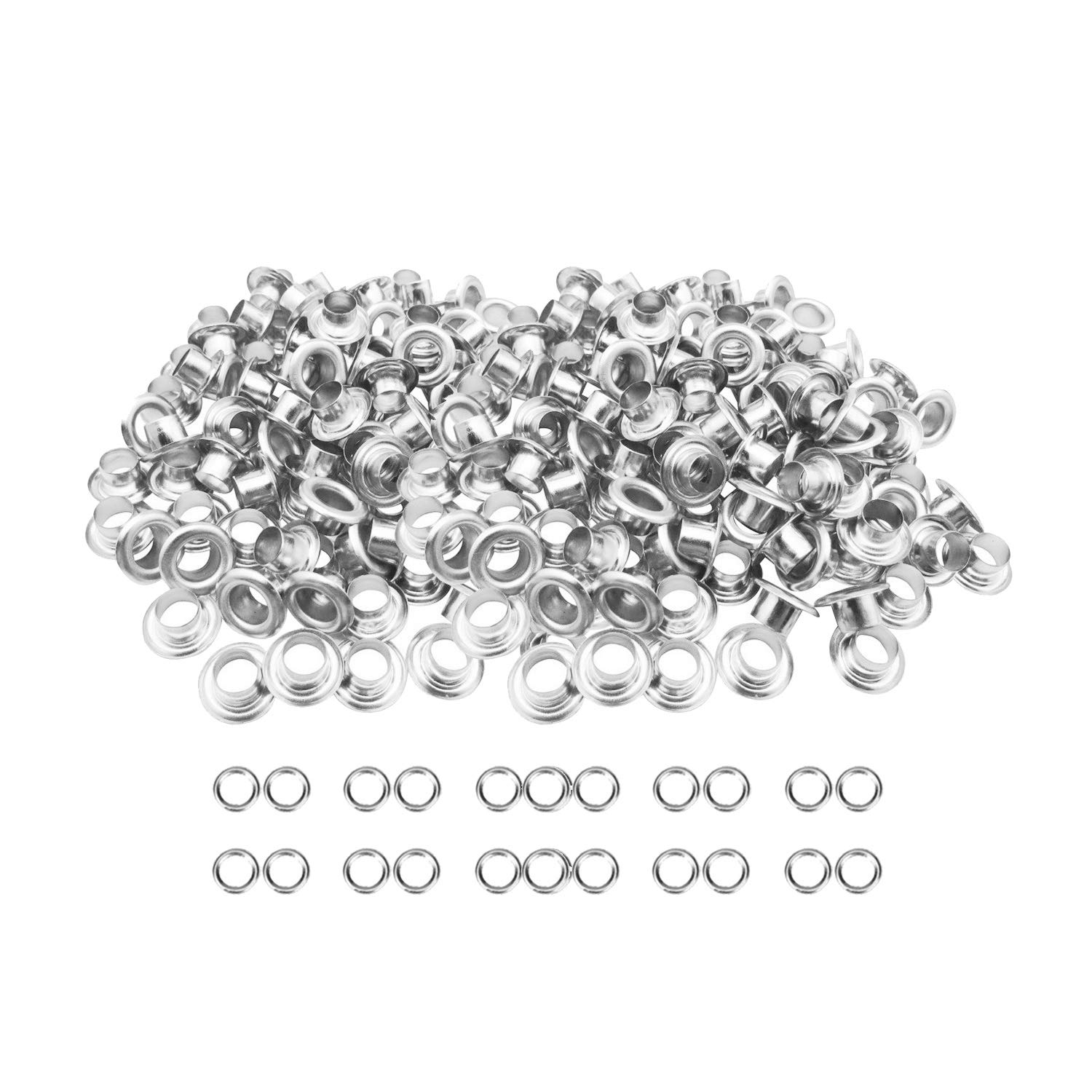 Trimming Shop Silver 6mm Brass Eyelets with Washers Rust Proof Durable Grommets for Repair Clothing, Leather Work, Scrapbooking, Art and Craft, 100pcs