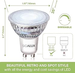 Sigalux GU10 LED Light Bulbs, Dimmable 5000K