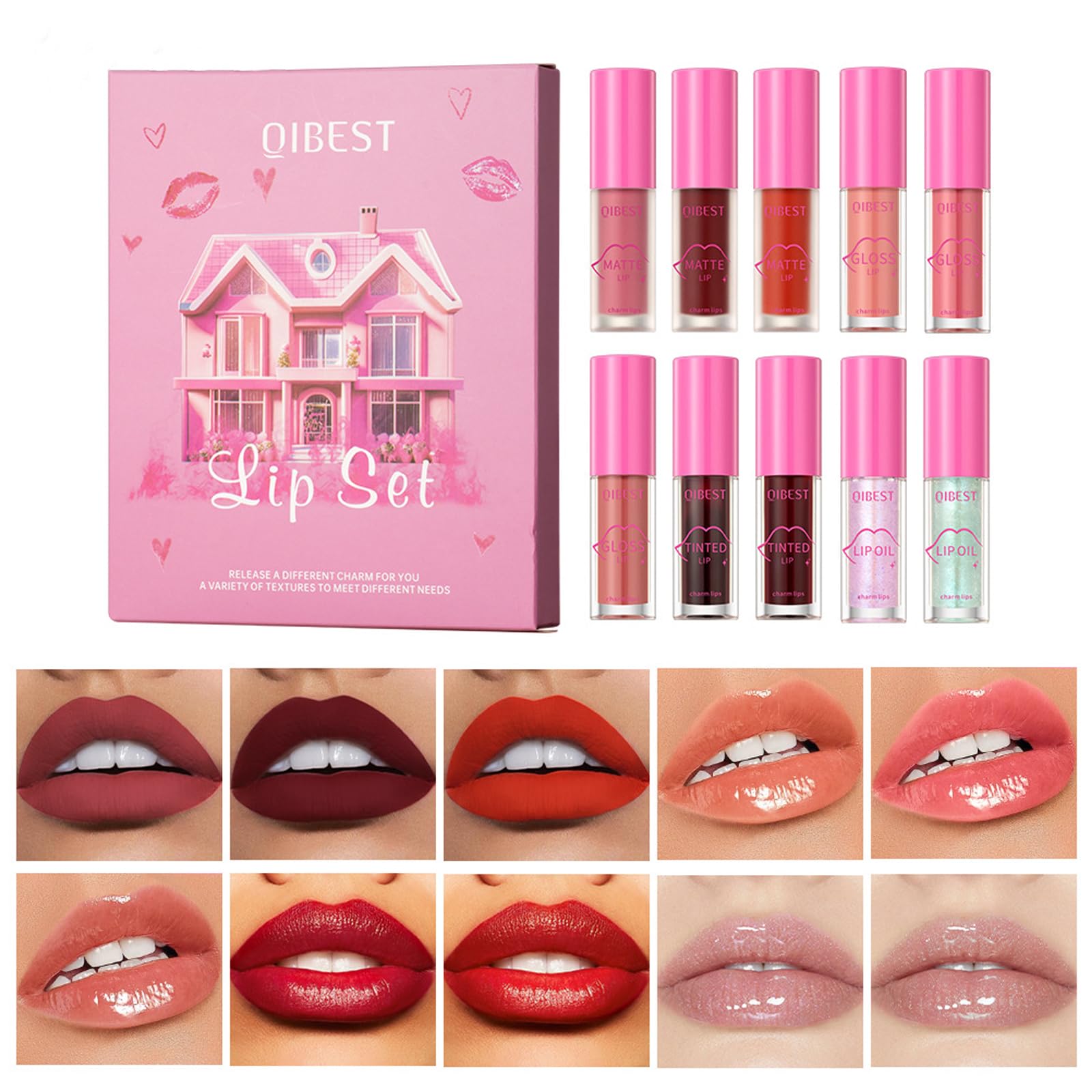 Domality 10 Colours Liquid Lipstick Set, Matte Lipgloss Glossy Lipgloss Lip Colour Glitter Lip Oil in One Set, Professional Lip Make-up Kit for Women