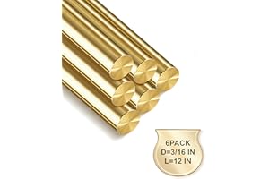 LRVOJUY 6-Pack Solid Brass Rods, 3/16 x 12 Inch Brass Rod, Premium Brass Round Stock, Precision-Cut with Polished Finish, Ideal for Knife Handle Pins, Machining, Crafts, and DIY Projects