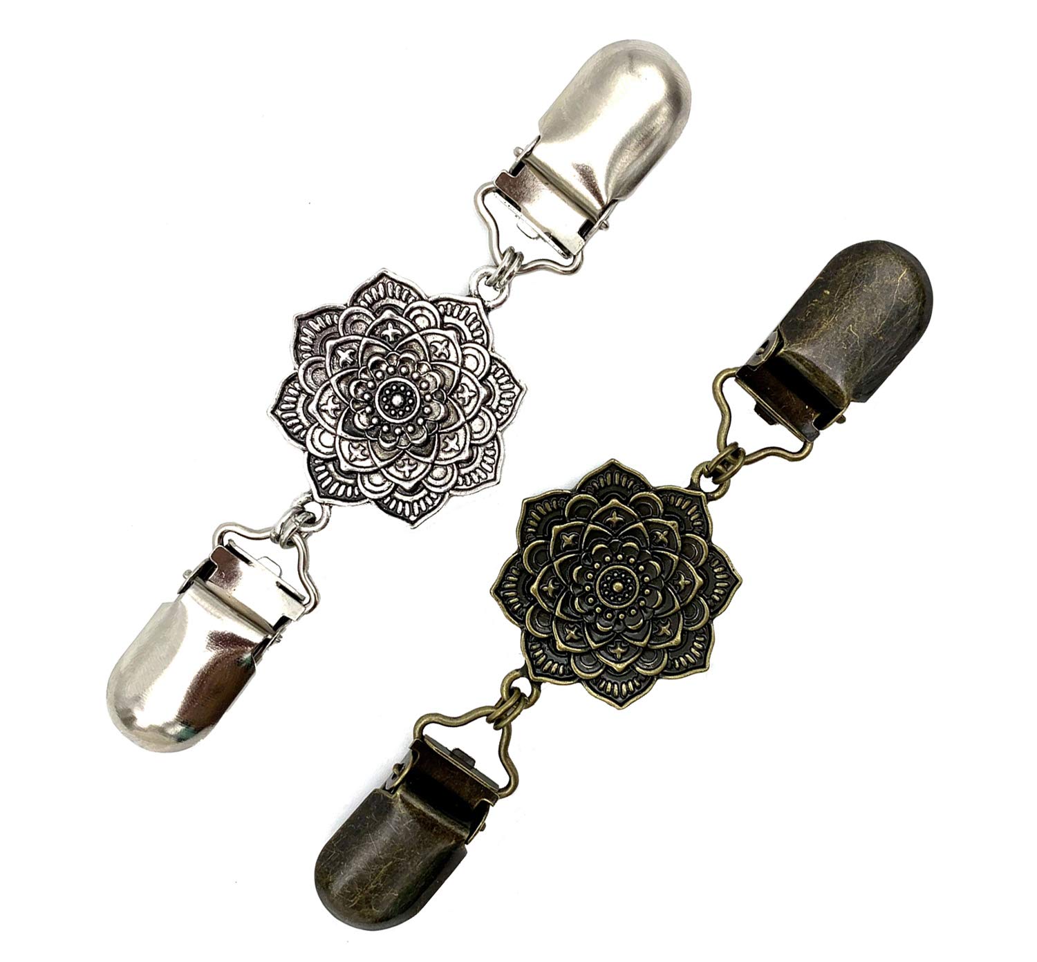 CAREOR Vintage Cardigan Sweater Pin, Shawl Brooch Clips (2pcs), Gold & Silver, for Women