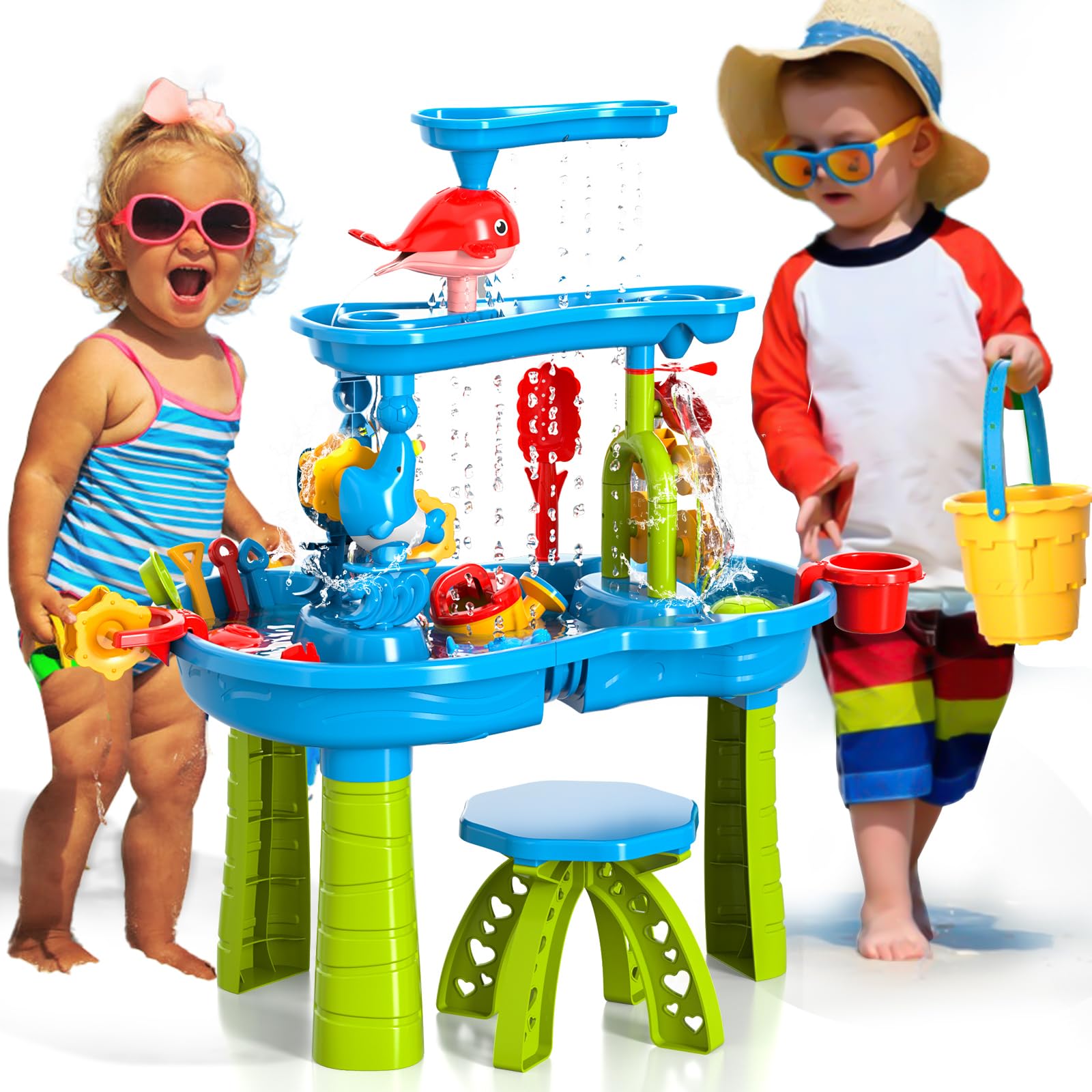 Photo 1 of Doloowee Water Table Toy for Kids, 3 Tier Outdoor Water Sand Table, Kids Water Play Table, Activity Table Summer Outdoor Toy on Beach Backyard for Kids Toddlers 1-3 Age 3-5 Up
