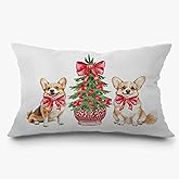Exqcom Chinoiserie Christmas Corgi Pillow Covers 12x20, Corgi Lover Gifts, Grandmillennial Red Bow Christmas Tree Dog Lumbar Pillow Covers for Home Bedroom Living Room Sofa Couch