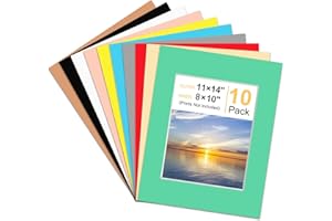 Phinus 10 Pack Picture Mats for Frames, Acid Free 11x14 Matted to 8x10, Picture Frame Mats for Pictures, Watercolor, Artwork 
