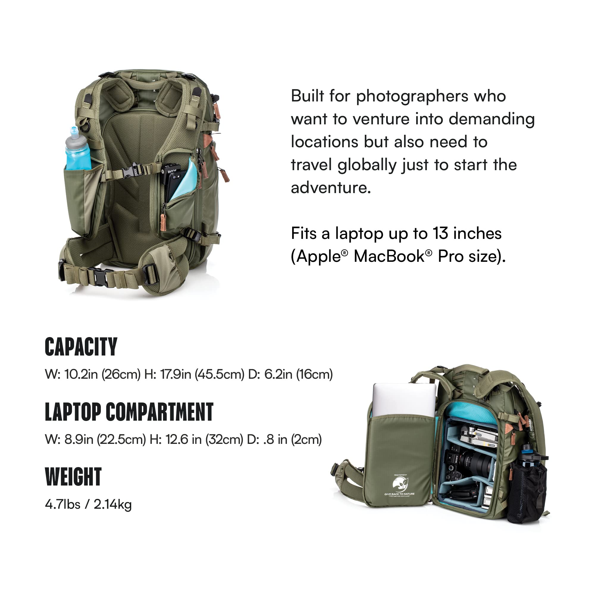 Shimoda Explore V2 25 Liter Adventure Backpack Starter Kit with Small Mirrorless Core Unit, Army Green