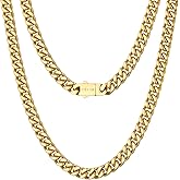 VEXXS Men's Gold Chain, 4 Sides Flat Cut 18K Real Gold Filled Stainless Steel Cuban Link Chain, Durable No Color Fading 5mm 7mm Men’s Chain Necklace Curb Chain Men’s Jewelry