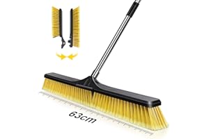 24" Push Broom, Large Heavy Duty Outdoor Brooms with Stiff Bristles, 55" Stainless Steel Long Handle, Wide Industrial Broom S