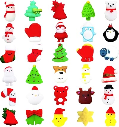 POPOYU 30pc Christmas Mochi Squishy Toys Mini Kawaii Stress Squeeze Fidget Xmas