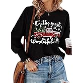 Dokotoo Merry Christmas T Shirts for Women 2024 Long Sleeve Crewneck Blouses Womens Tops Business Casual Loose Shirts Basic Tee