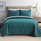 Wistown Cotton Bedspread Quilt Sets, Real Patchwork Bedding Sets with Luxury Floral Paisley Pattern, 3 Pieces Reversible Soft Lightweight Coverlet for All Season, Turquoise, King Size