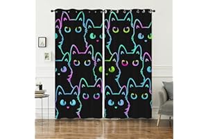 BailiPromise Cute Cartoon Cat Window Curtains for Kids Room 86W x 67L inch,Simple Strokes Animals Window Drapes,Decorative Printed Curtains for Living Room Wall Decor Fabric 2 Panels