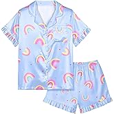 MHJY Toddler Girls Pajamas Set Satin Silk Pajamas for Girls Button Down Short Sleeve Girls Sleepwear