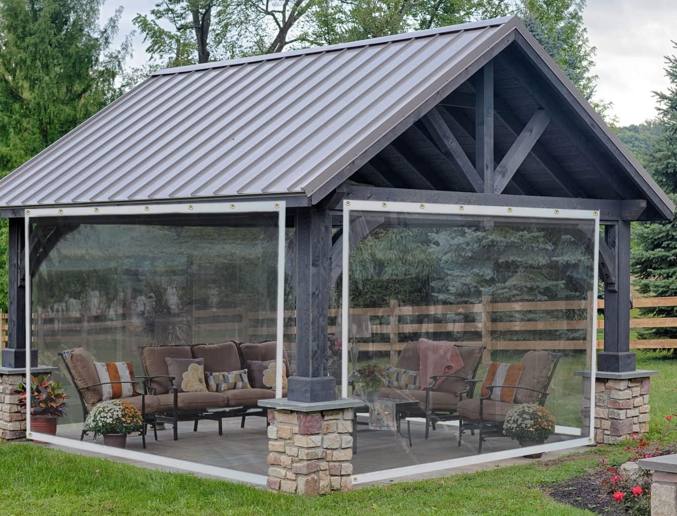 Outdoor Curtains - AKON Curtain Track Custom Pavilion Tarp Sides | Made to Order | Waterproof | 100% UV & Weather Resistant