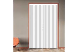 DIYHD 60X80in White Interior PVC Accordion Door,Bifold Closet Door,Includes Mounting Hardware,Handle,Latch, Close Middle