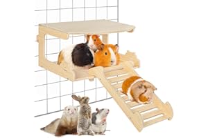 OiiBO Guinea Pig House Hideout, Wooden Guinea Pig Platform with Stairs, Small Animal Bed Castle Habitats for Hamsters Bunny Chinchillas Playing & Sleeping Hut (Rectangle)