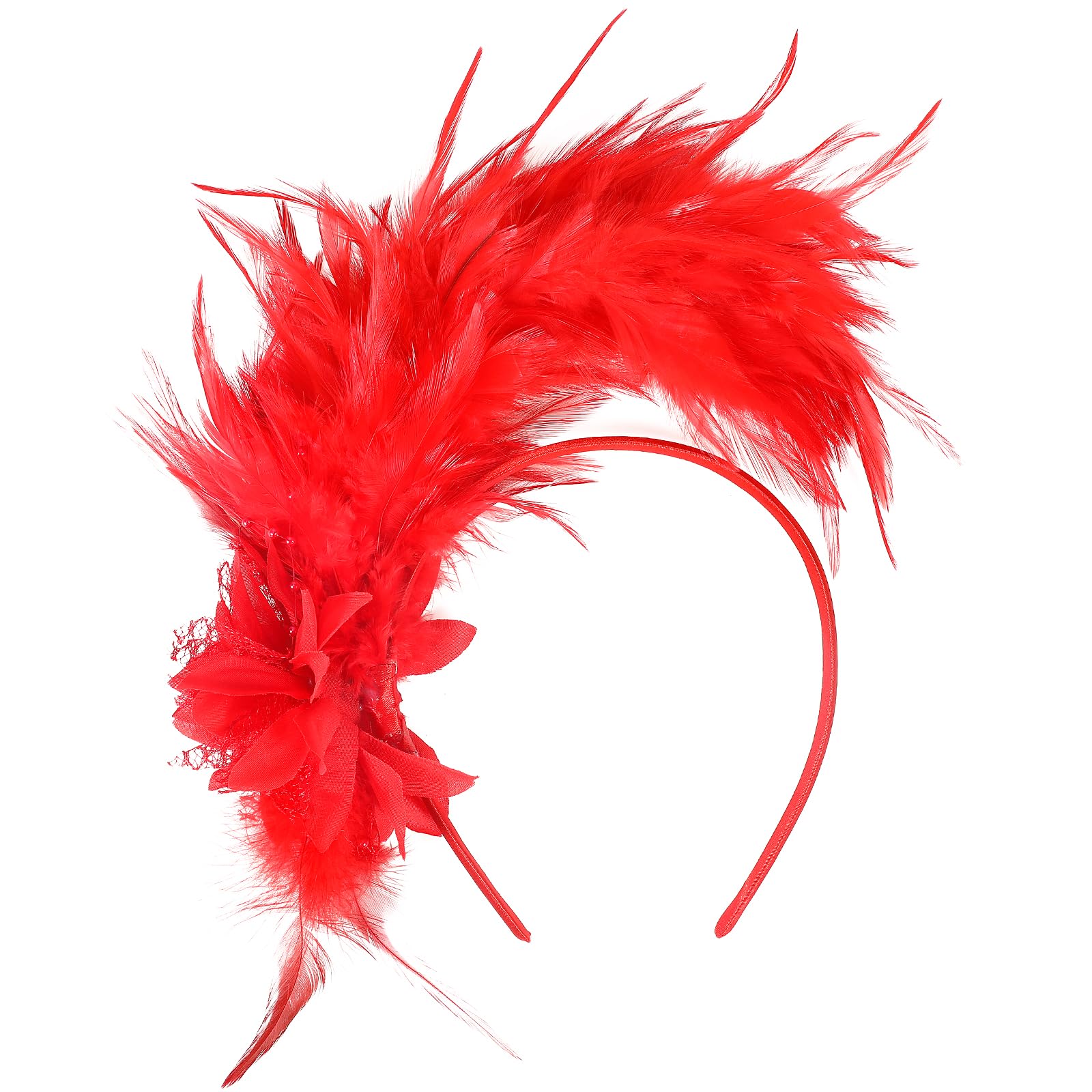 MWOOT Feather Headband, 1920s Feathered Headpiece, Red Roaring 20s Fascinators for Women, Artificial Flower Feather Headwear, Hair Accessories for Cocktail Carnival Prom Tea Party Decoration — image 1