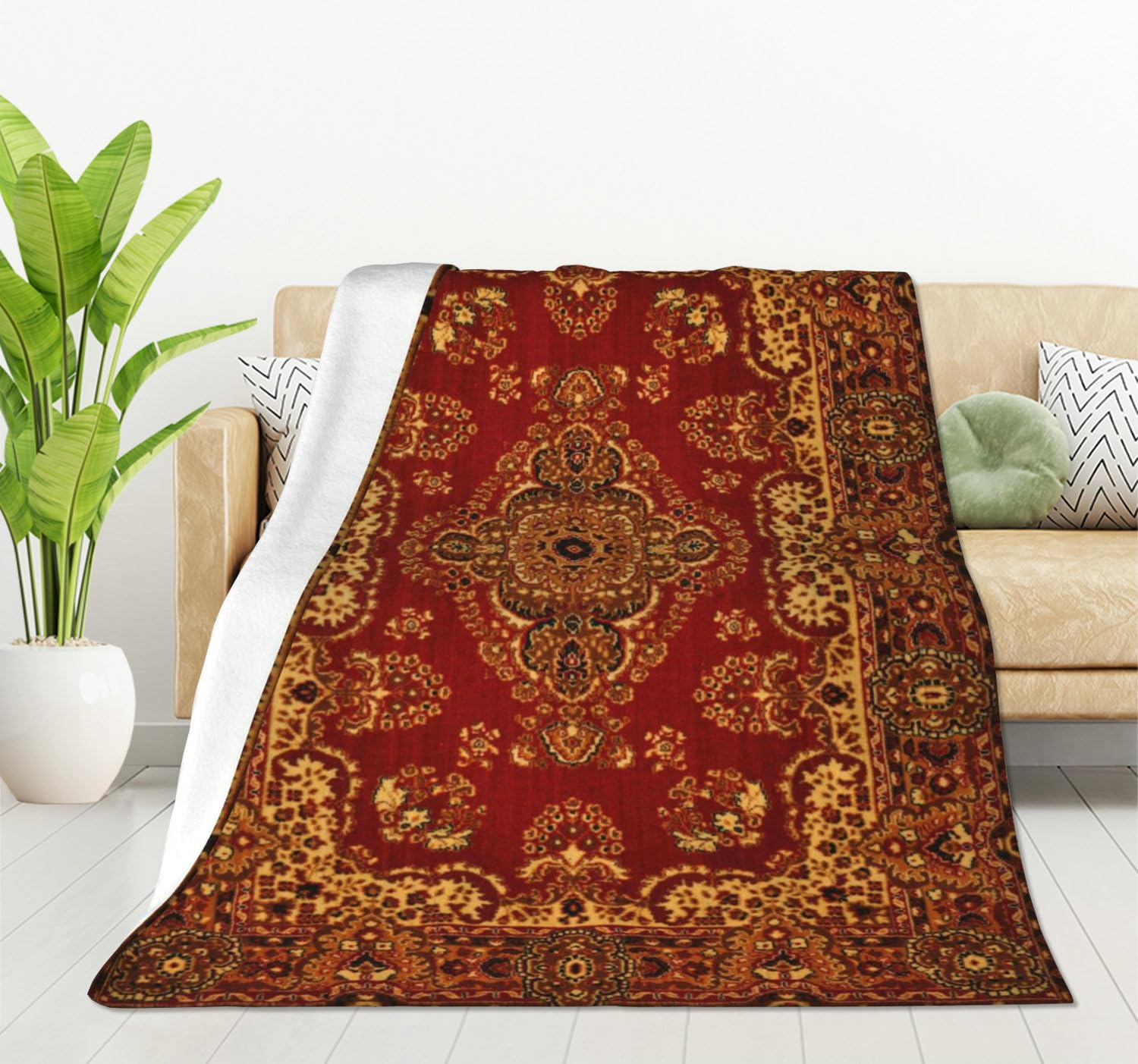 HGOD DESIGNS Vintage Retro Boho Rug Fleece Throw Blanket Ultra Soft Cozy Blooming Decorative Flannel Blanket All Season for Home Couch Bed Chair Travel 130x150cm