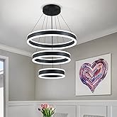 O'NEELDY Modern LED Chandeliers Adjustable Hanging Black Pendant Light Fixture 3 Ring Flush Mount Chandeliers for Bedroom,Kit