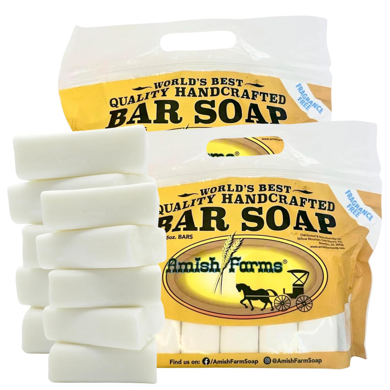Amish Farms Fragrance-Free & Dye-Free Natural Bar Soap for Sensitive Skin (All-White) - Made in USA, Unscented Moisturizing Bar Soap 150 Grams Each (10 Bars)