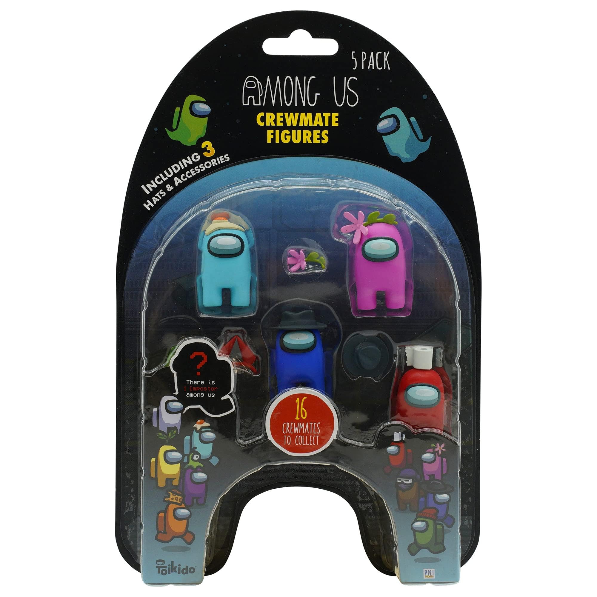 Among Us Crewmate Figures 5 Pack AU2040-H, Official Merchandise Perfect Collectable Figure Gift Game Fan (Light Blue-Pink)