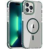DEERLAMN Strong Magnetic Case for iPhone 15 Pro Max 6.7-Inch,[Compatible with Magsafe][Military Grade Drop Protection] Clear Slim Shockproof Protective Phone Cover-Transparent+Green
