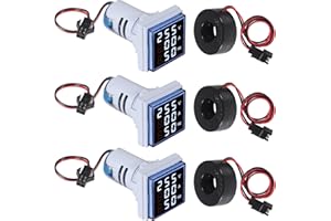 XIITIA 3pcs 3 in 1 60-500V 0-100A AC Digital Ammeter Voltmeter, 22mm Square Digital Tube Screen with Transformer, LED Display Voltage Detector Current Tester Gauge(Blue)