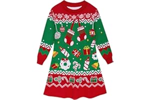 ALLIFly Girls Christmas Dress Winter Knit Sweater Dresses Long Sleeve Xmas Gifts 4-11 Years