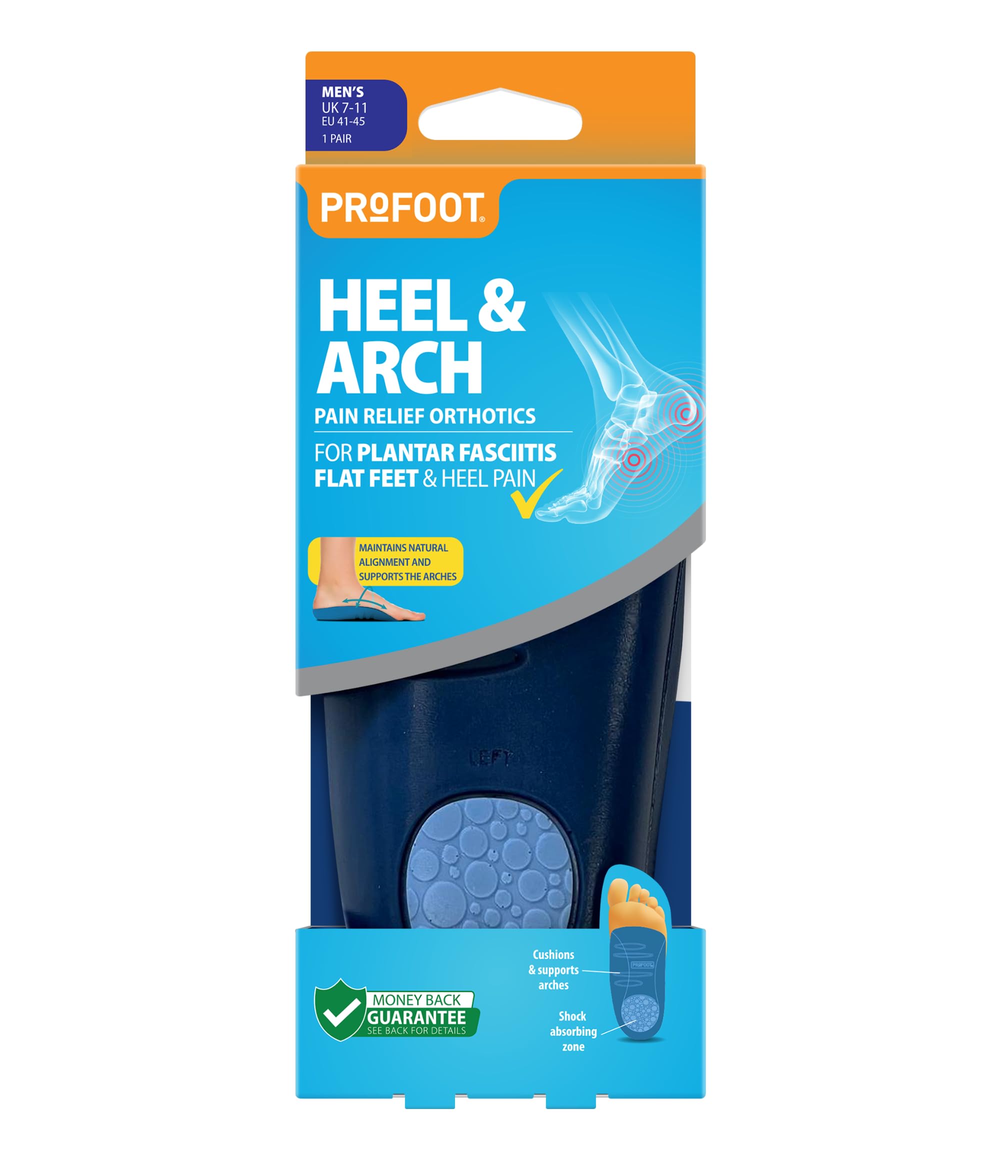 Profoot Super Sport Arch and Heel Support - Men's Arch Support Insoles - Relieves Aching, Tired Feet - Reduces Knee & Joint Pain - Ideal for Flat Feet