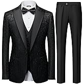Copiladen Men Suit 3 Piece Slim Fit Tuxedo for Men Paisley Suit Tux Shawl Lapel One Button Blazer Waistcoat Pant Set for Prom