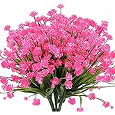 URSTOUD Artificial Flowers,Fake Greenery Faux Plastic Bushes Fake Shrubs UV Resistant No Fade Faux Plastic Plants for Wedding Hanging Bouquet Indoor Outdoor Home Garden Office Table Vase 6PCS (Pink)