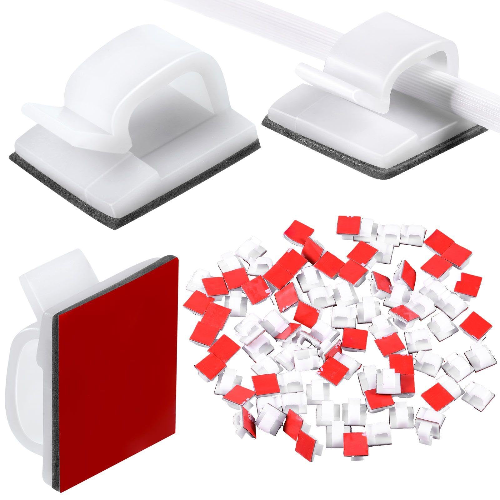 Blulu 100 Pieces Mini Outdoor Cable Clips with Adhesive Tapes Light Clips Decoration Clips Self Adhesive Hooks Wire Holder for Christmas and Fairy Light(White, Small)