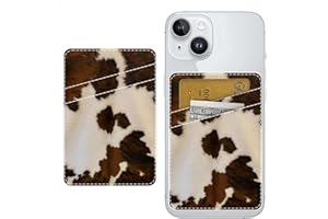 SXboxing Leather Phone Card Holder, Adhesive Phone Wallet Stick On, Phone Card Holder for Back of Phone Cute Credit Card Holder for Phone Case Compatible with Most of Cell Phone Retro Cow Print
