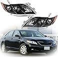 SEBLAFF Halogen Headlights Assembly Amber Reflector Black Housing Clear Lens Replacement for 2007-2009 Camry Passenger and Driver Side