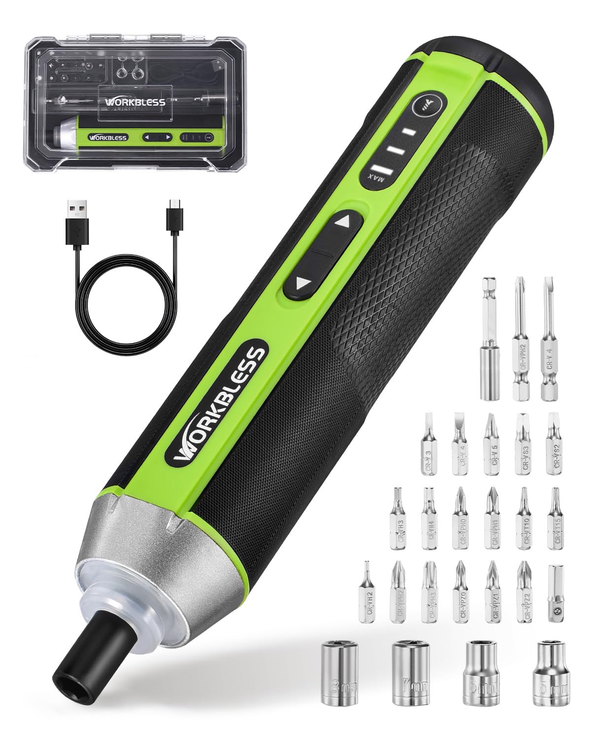Photo 1 of *FOR PARTS ONLY* WorkBless Electric Screwdriver Set, 3.7V Cordless Screwdriver with 3 Torque Settings, 300RPM & 5N.m Max Torque, LED Light, USB-C Charging Cable with 26Pcs Accessory Kit for Furniture, DIY
