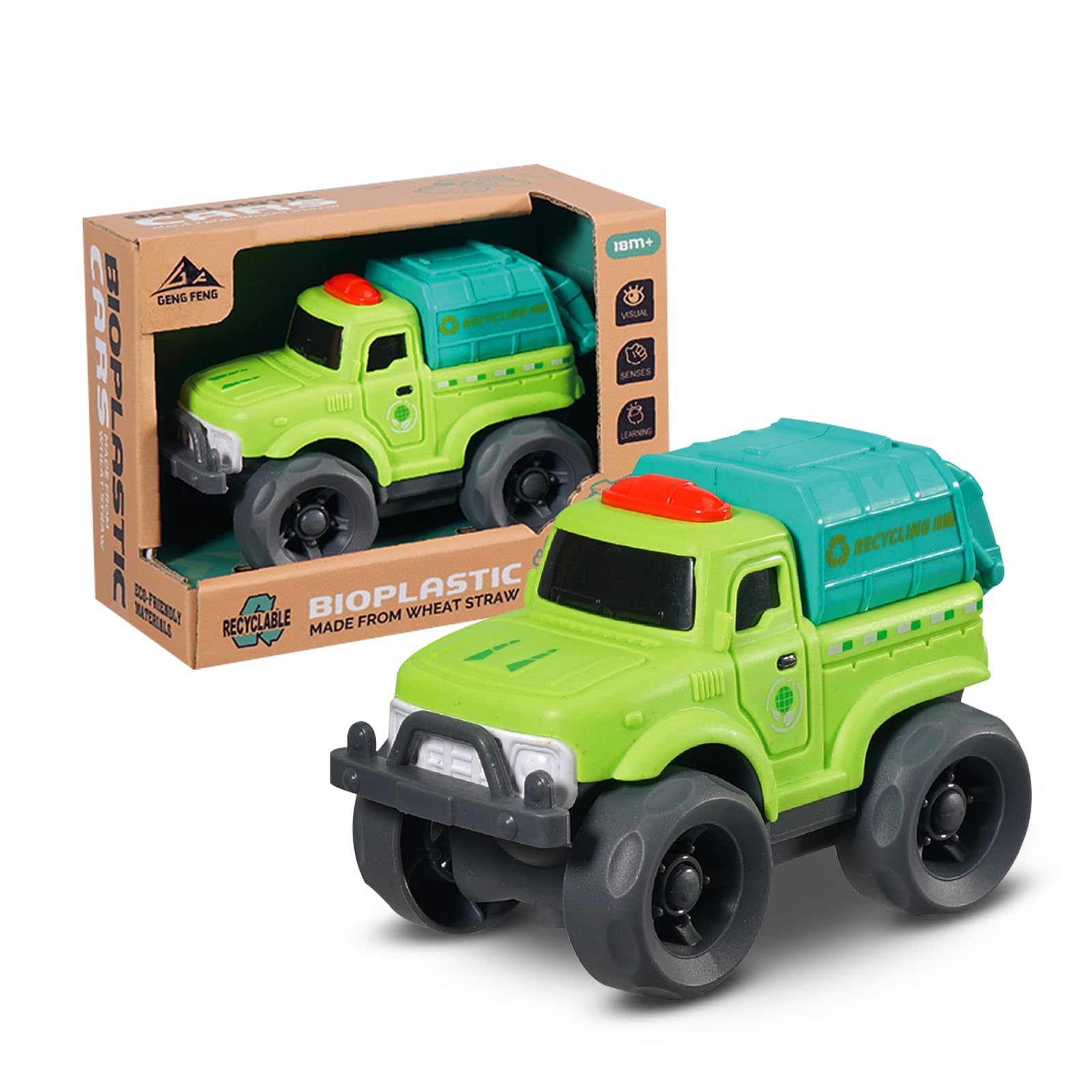 Cicili Toddler Car Toys for Boy Girl 1-3 Year Old, Green Recycling Truck, BPA Free, Phthalates Free, PVC, Recycled Plastic, Toddlers Toy for Fine Motor Skills, for Boys Girls