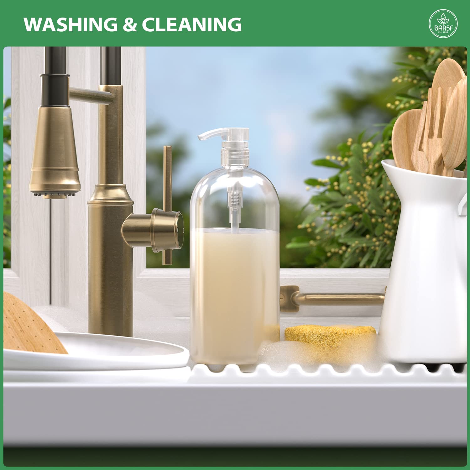 Bar5F Empty Shampoo Bottles with Pumps Dispenser 32 oz (1 Liter) Leak-Proof Large Empty Refillable BPA-Free 2-Pack