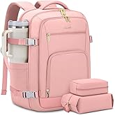LOVEVOOK Travel Backpack For Women, 40L Carry On Backpack Flight Approved, TSA Personal Item Backpack Fits 17 Inch Laptop, Business Weekender Overnight Waterproof Daypack With 2 Packing Cubes, Pink
