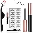 AOMIG Magnetic Eyelashes with Eyeliner Kit, 5 Pairs Natural Look False Eyelashes with Applicator, Waterproof Eyeliner Reusable Fake Lashes for Makeup Eyelashes Extension Black
