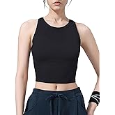 Yvette Longline High Neck Sports Bras for Women Racerback Padded Crop Tank Top with Built in Bra Workout Yoga