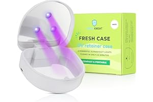 FRESH KNIGHT UVC Retainer Cleaner & Denture Cleaner - UV Retainer Case - Ideal for Invisalign & Mouth Guards - White UV Retainer Container - Convenient Travel Size