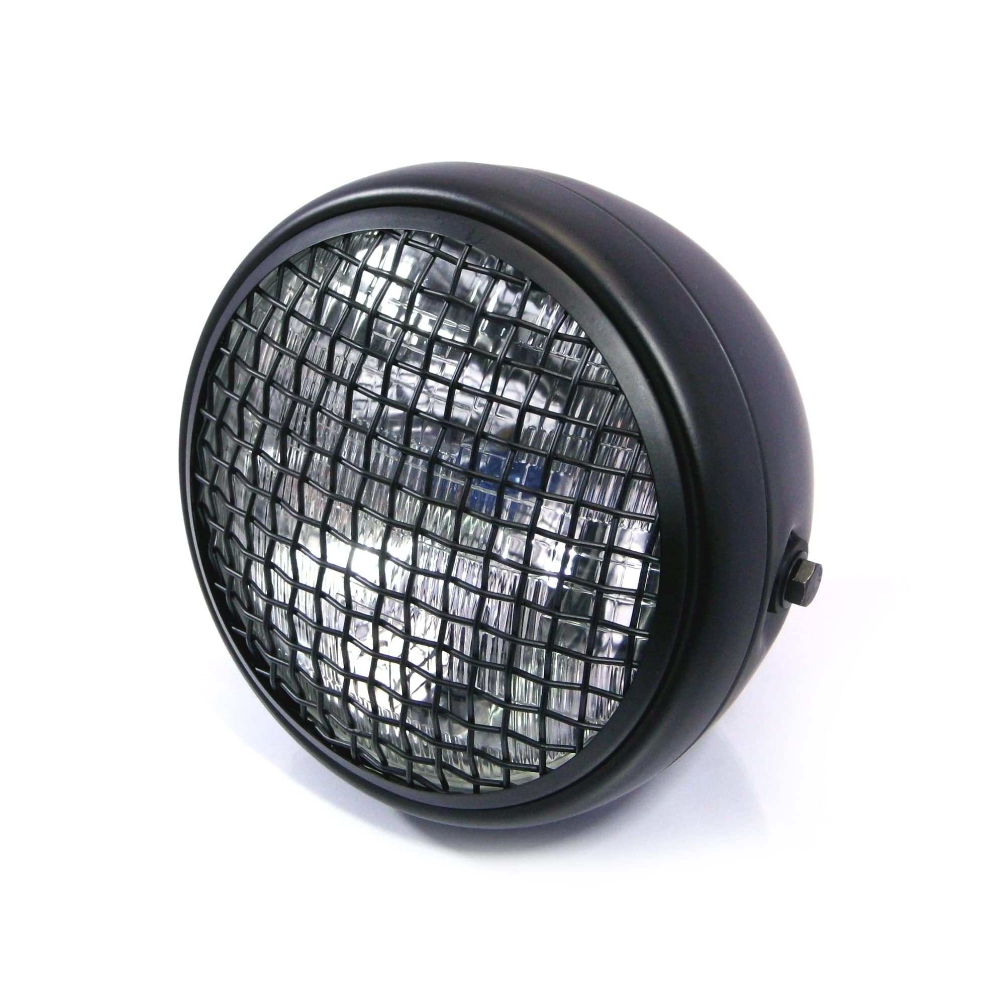 Alchemy Parts Motorbike Headlight 7.7" Matt Black Steel 12v 55W Custom Project Motorcycle Cafe Racer Scrambler- Hi/Low Beam (Black with Mesh Grill)