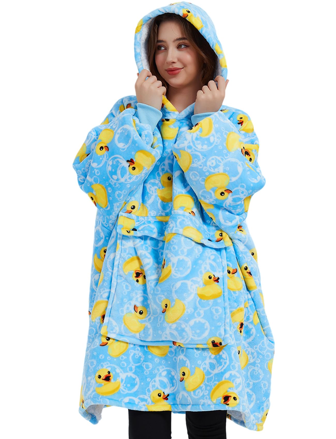 KFUBUO Wearable Blanket Hoodie for Adults Sherpa All Patterns Oversized Sweatshirt Blanket with Pocket Image