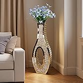 30" Tall Double Sided Crushed Diamond Floor Vases, Large Mirrored Sliver Crystal Vase for Living Room, Floor Vases Decorative Tall for Home,Office,Hotel(11.8" L x 4.8" W x 30" H)