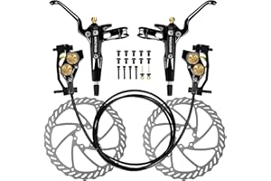 AOPUTTRIVER MTB Hydraulic Brake Set 4 Pistons, Disc Brake Bicycle Set Front and Rear, Bicycle Hydraulic Brakes with 180 mm Brake Discs, 610 nm Dry Braking Force for Mountain Bike, E-Bike, Road Bike, Riding
