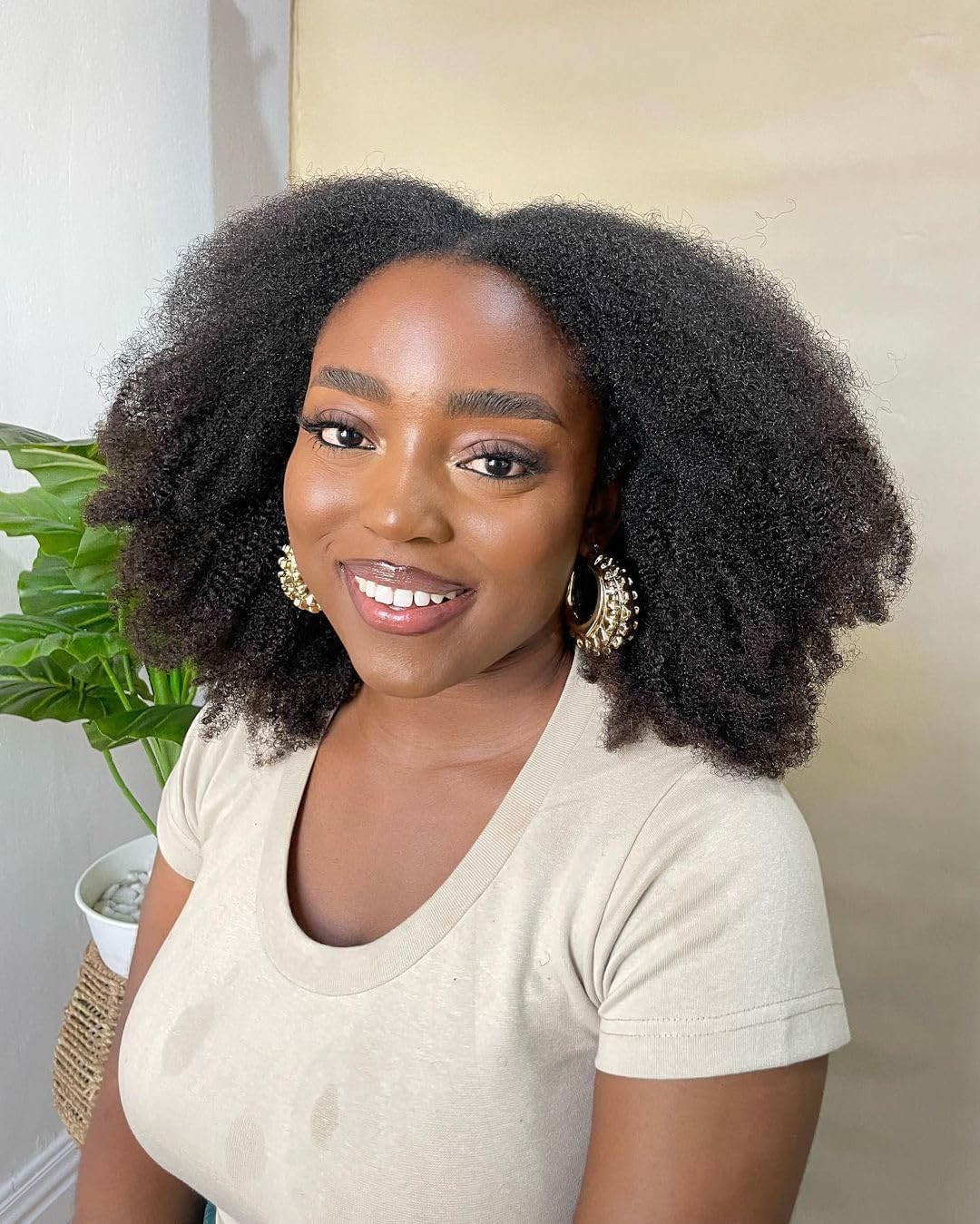 Human Hair Wigs for Black Women Afro Kinky Curly Wigs 100% Human Hair Glueless Wig None Lace Afro Wig 180% Density 16 Inch Natual Black Color