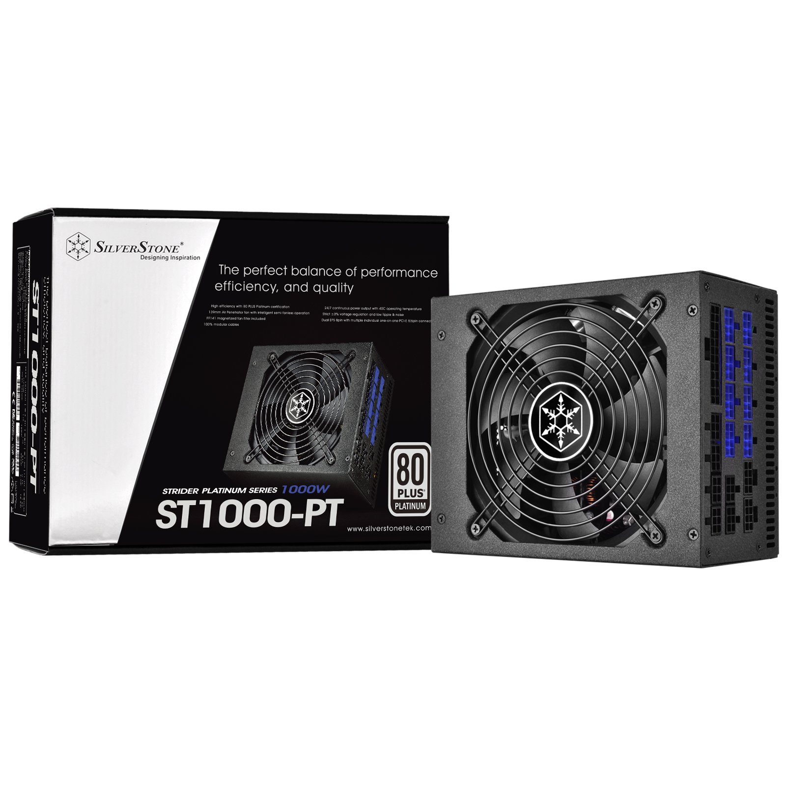 SilverStone SST-ST1000-PT - Strider Platinum Series,1000W 80 Plus PlatinumATX PC Power Supply, Low Noise 139mm Air Penetrator, 100% modular (thick cable)