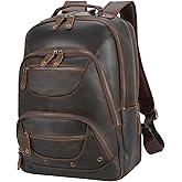 TIDING Men's Full Grain Leather Backpack Fits 16" Laptop, Vintage Business Casual Daypack 19L Overnight Travel Rucksack