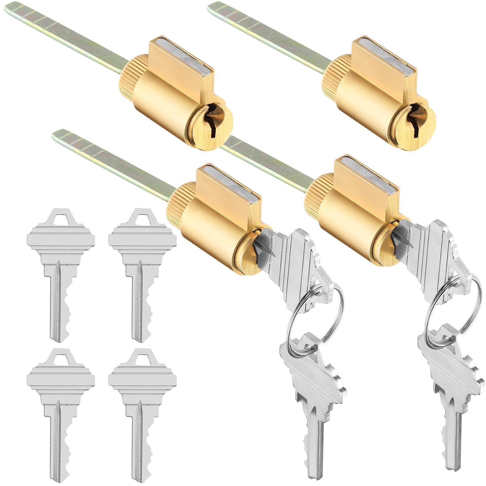 Photo 1 of JaGely 4 Pcs Lock Cylinder 1.25 Inch Lock Replacement Parts Brass Door Cylinder with Hardened Break Away Tailpiece Brass Key with 8 Different Keys