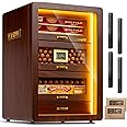 Desktop Cigar Humidor Cabinet Triple-Sided Light with Digital Hygrometer, Humidifier and Humidity Packs. 4 Ceder Wood Drawers, Cigar Humidor Box can Hold 200 Cigars. Present for Men